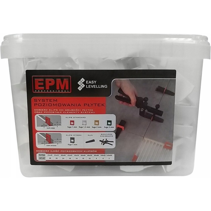 Set sistem nivelare placi ceramice EPM, 200 clipe, 1,5mm, alb