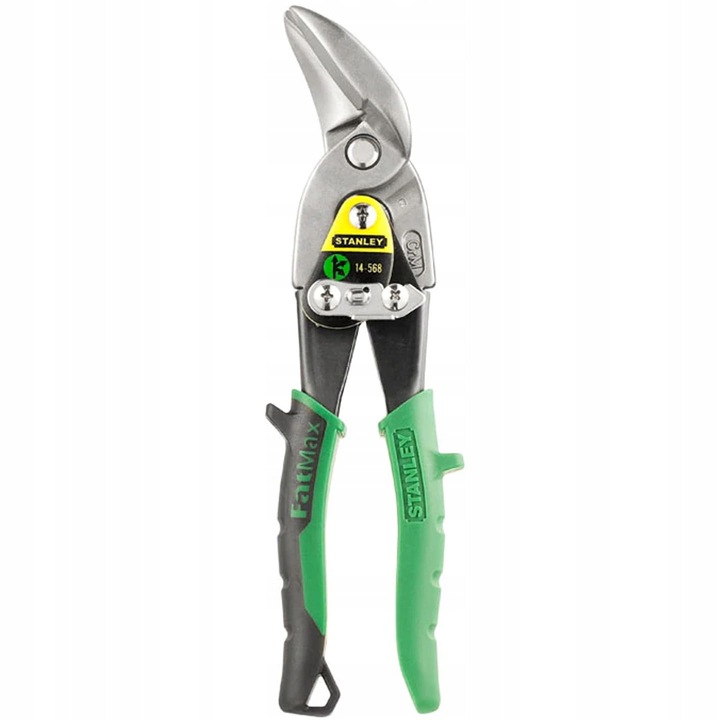 Stanley 14-568 lemezvágó olló, jobbos, ergonomikus kétkomponensű nyéllel, 1,2 mm-es lemezvastagságig, zöld/fekete, 250 mm