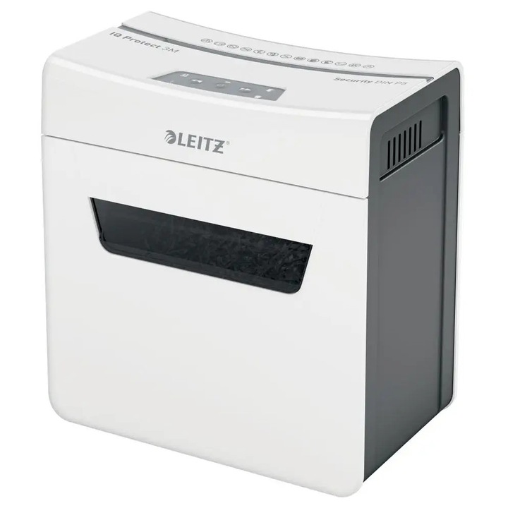 Distrugator documente Leitz IQ Protect Premium, 10l, taiere microsinca, alb, 325x353x196mm