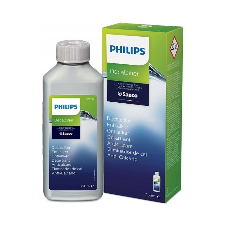 Препарат за отстраняване на котлен камък 250мл за еспресо машини Saeco Philips, комплект за 1 цикъл, предпазва и удължава живота на уреда