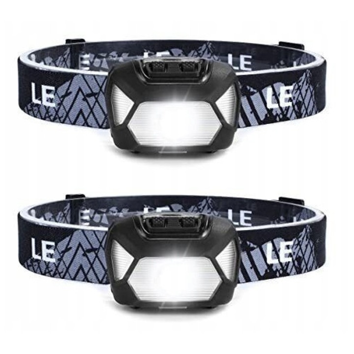 LED fejlámpa, 300 lumen, 5 világítási mód, vízálló, 2 darabos készlet