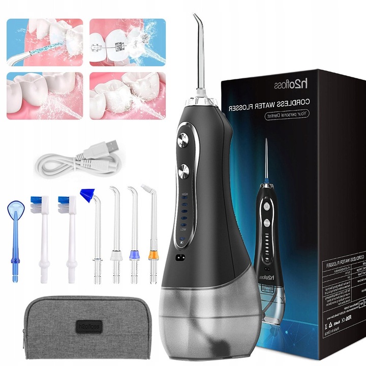 Vezeték nélküli szájzuhany, 5 üzemmód, 300 ml, fekete, teljes készlet