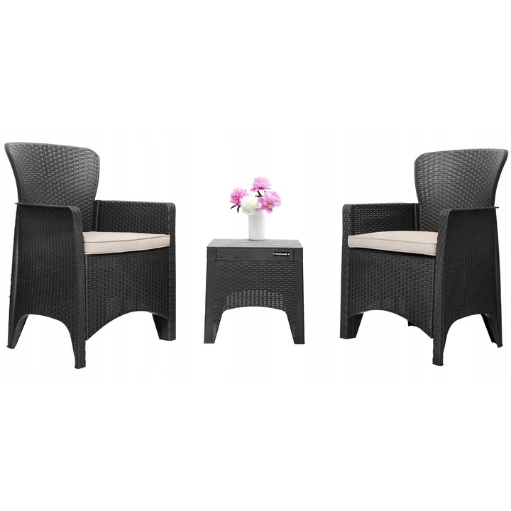 Set de mobilier gradina Bauerkraft, 3 piese, tehnorattan, 2 foteli inalti, masa, 42x42x42cm, 59x48x87cm