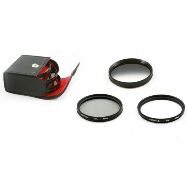 Set filtre foto 40,5mm, SEAGULL, CPL, UV, gri, cu husa de protectie