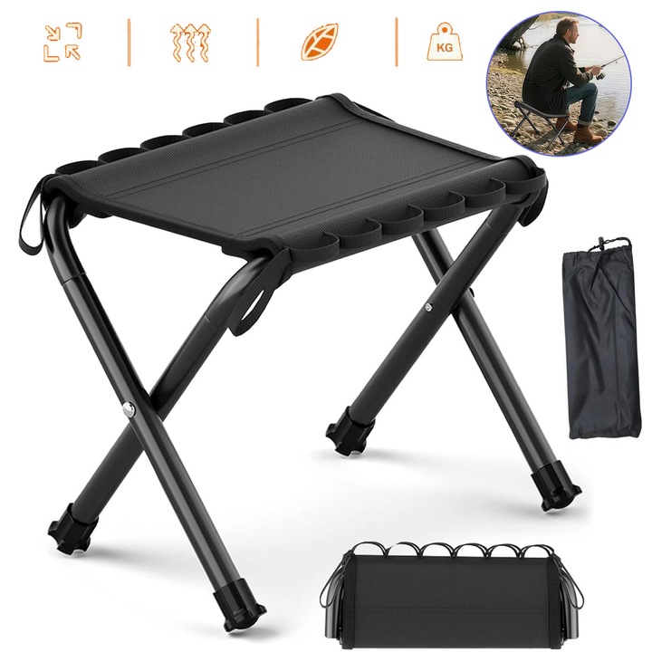 Сгъваем къмпинг стол, лек и стабилен, с чанта за носене, товароносимост 130 кг, 30 * 30 * 23.5 см, малък преносим сгъваем стол за къмпинг, туризъм, риболов, пикник и пътуване