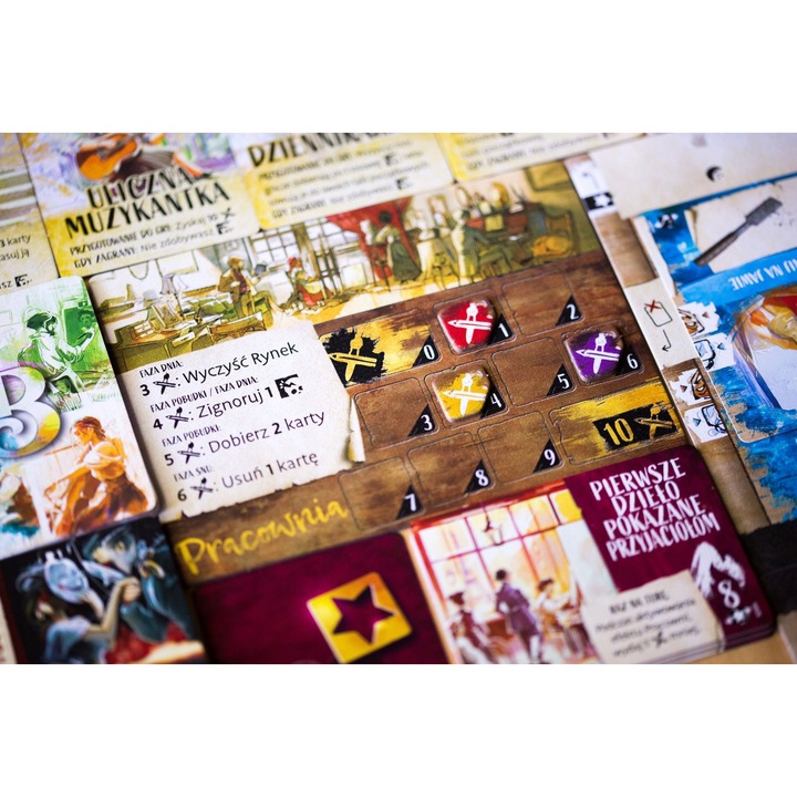 Bohema társasjáték, 90 kártya, 4 játéktábla, 1 tábla, többszínű