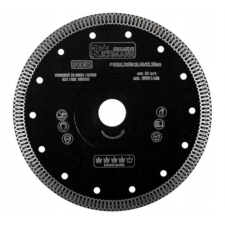 Disc diamentat Richmann 180x1,9x22,23mm, pentru taiere uscata si umeda, set de reductie inclus