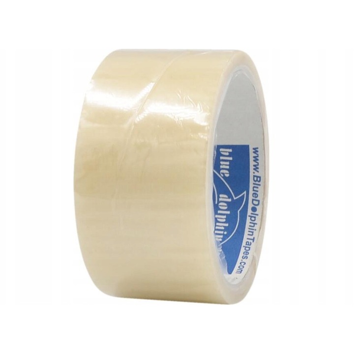 Banda adeziva de ambalare Blue Dolphin, polipropilena, cu aderenta ridicata si rezistenta la imbatranire, transparent, 48 mm x 109,7 m, 1 buc.