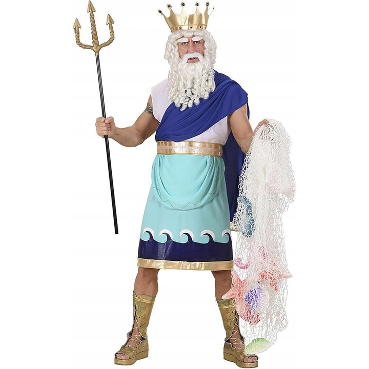 Costum Poseidon, Widmann, set cu tunica, coroana si pelerina, albastru, L