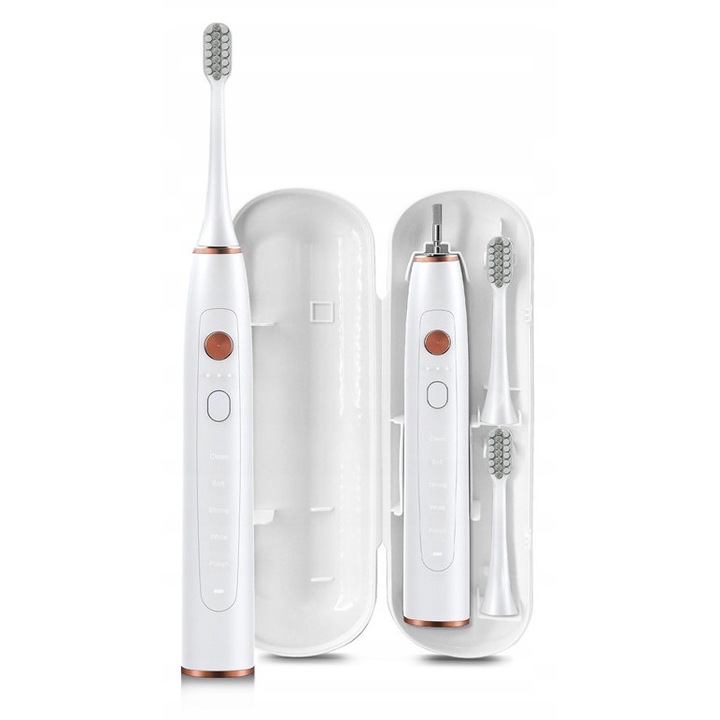 OROMED ORO-SONIC X PRO elektromos szónikus fogkefe, 15 mód (5 mód, 3 intenzitási szint), IPX7, 800 mAh akkumulátor akár 40 napig/160 percig, 2 fej + tok, Fehér, 1 db