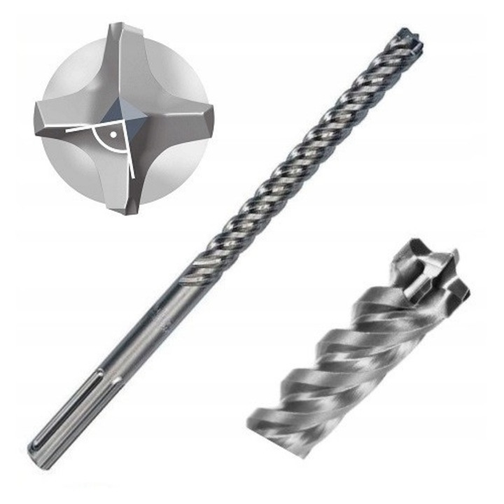 Burghiu Bosch SDS Max-8X pentru beton armat, cu cap din carbura cu 4 taisuri, cu 50% durata de viata mai mare, Argintiu, 20 mm x 400/520 mm