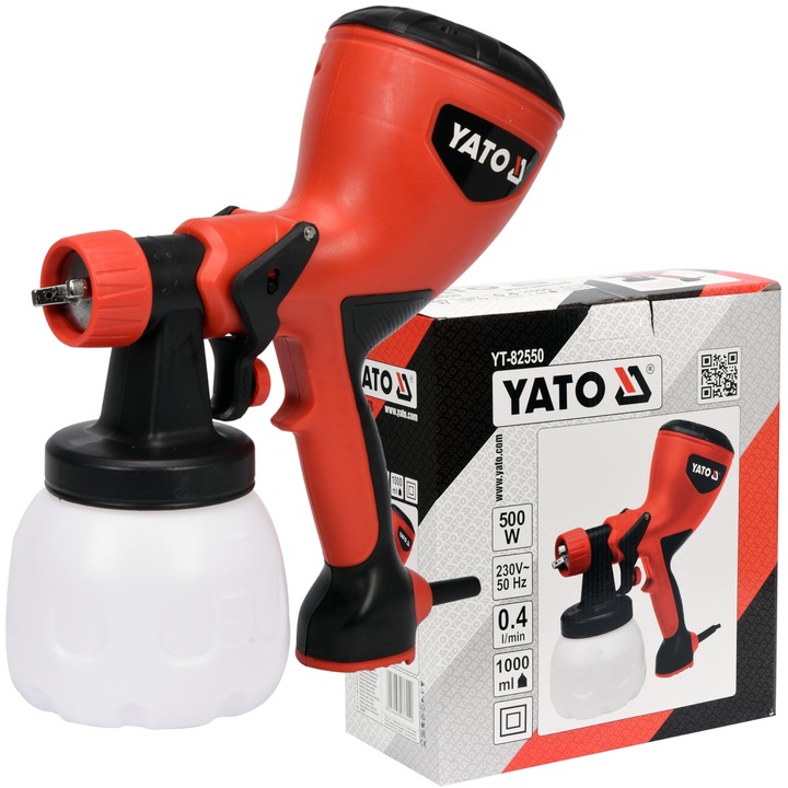 Yato festékszóró pisztoly 500W, 1l, 0.4l/perc, 1.8mm, elektromos, akrilfestékekhez és emulziókhoz