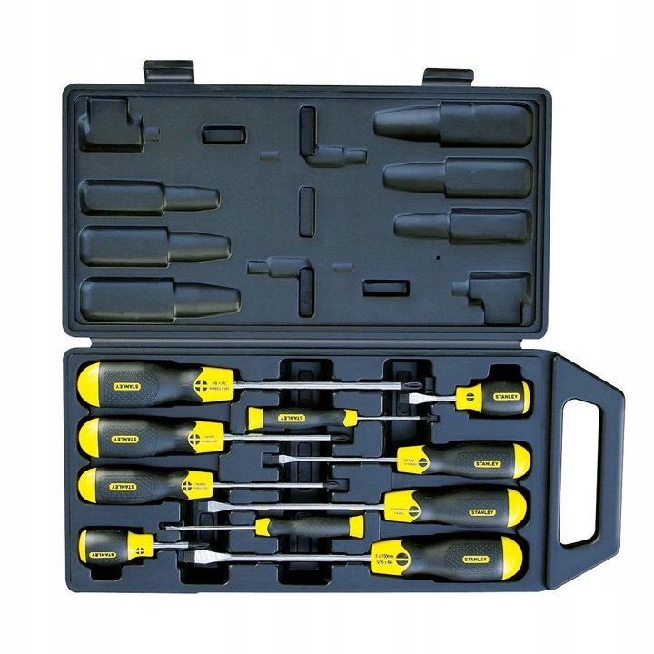 Комплект отвертки Stanley Cushion Grip 10 елемента, многоцветен, 8x150mm, 6,5x150mm, 5x100mm, 3x75mm, Ph3x150mm, Ph2x100mm, Ph1x100mm, Ph0x60mm, 6,5x45mm, Ph2x45mm