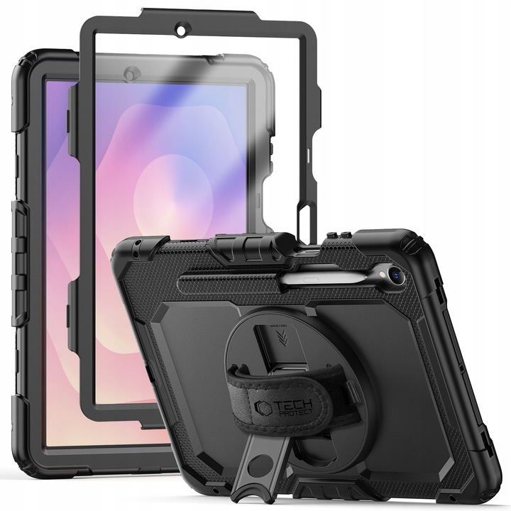 Husa tableta Tech-Protect Solid pentru Galaxy Tab S11 11.0, neagra, cu suport si curea, set complet