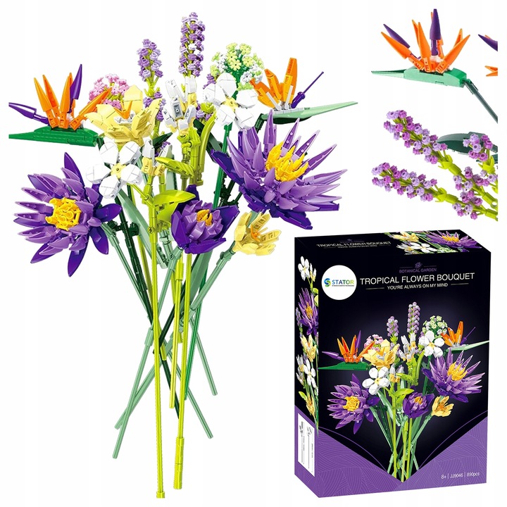 Конструктор Stator, тропически цветя, 891 елемента, 6 вида цветя, 30x22x6см