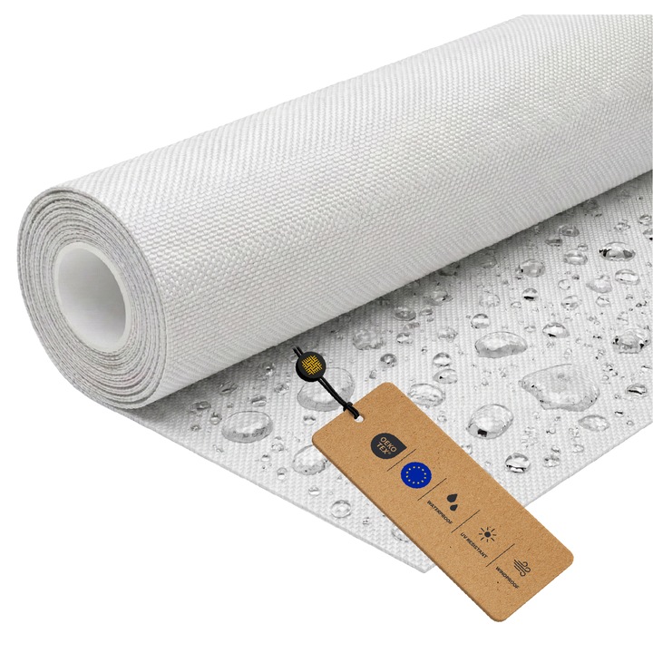 Tesatura Impermeabila din Poliester, LOMIQ, 100x150cm, Alb, 366g/m2, Material Textil pentru Tapiterie de Exterior, Copertine, Panza, Mobilier de Gradina, Corturi, Rucsacuri