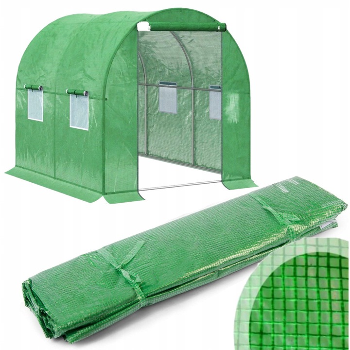 Folie tunel pentru gradina Martom 2m x 2m, 140g/m2, verde, cu feronerie pentru stabilizare