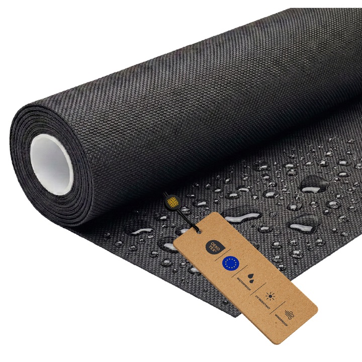 Tesatura Impermeabila din Poliester, LOMIQ, 100x150cm, Gri, 366g/m2, Material Textil pentru Terasa, Tapiterie de Exterior, Copertine, Panza, Mobilier de Gradina, Corturi, Rucsacuri
