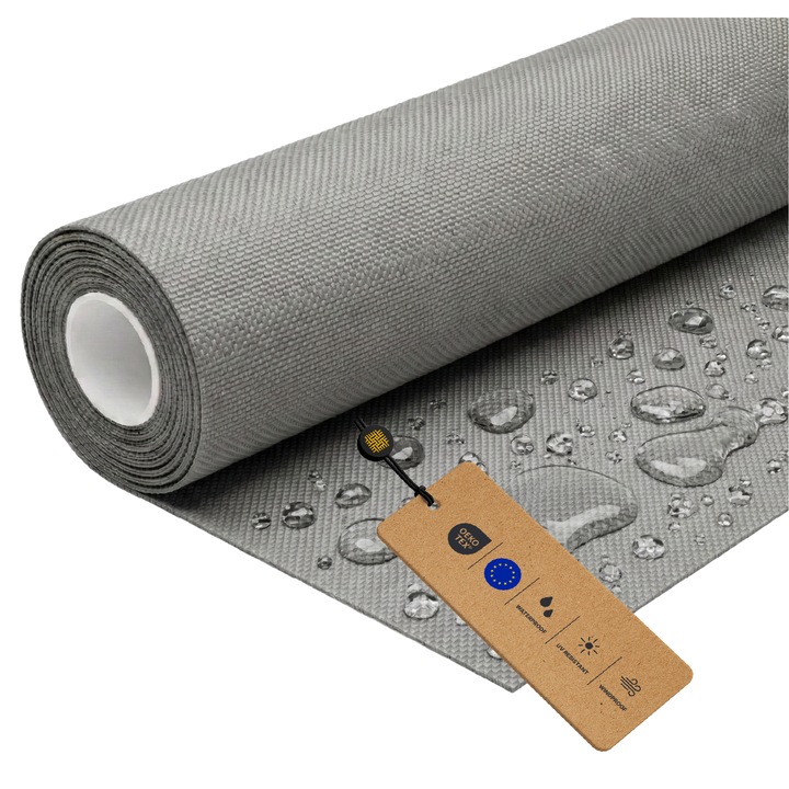 Tesatura Impermeabila din Poliester, LOMIQ, 100x150cm, Gri deschis, 366g/m2, Material Textil pentru Terasa, Tapiterie de Exterior, Copertine, Panza, Mobilier de Gradina, Corturi, Rucsacuri