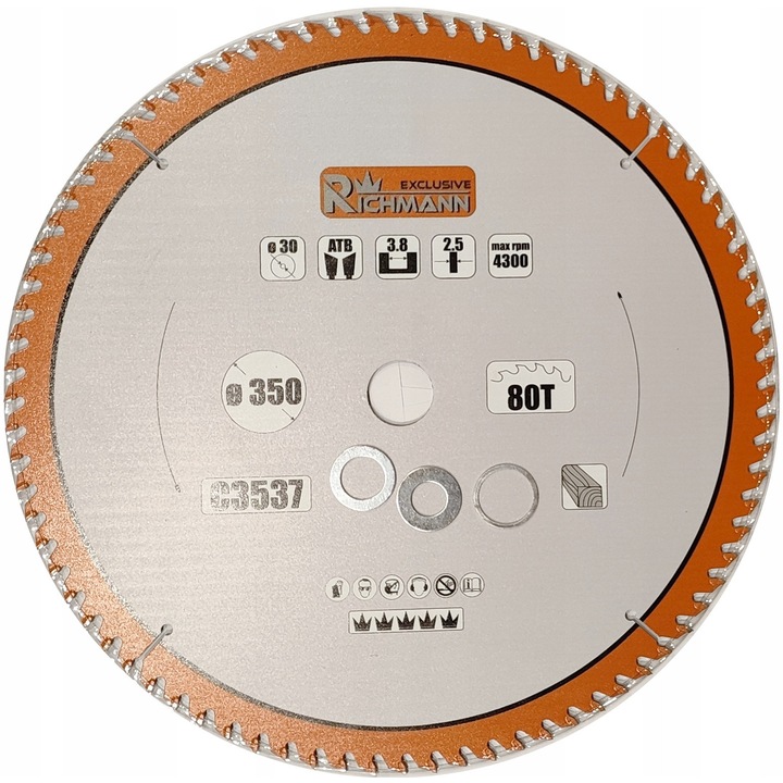 Pila circulara din carburi pentru lemn Richmann, 350x30mm, 80 dinti, ATB