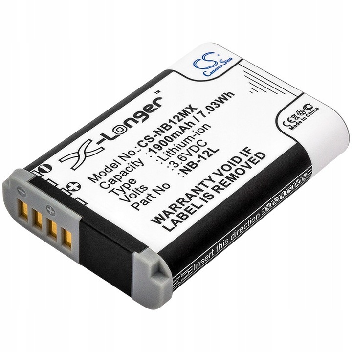 Acumulator Canon NB-12L, Cameron Sino, 1900mAh, Li-ion, negru, 48.65x34.30x10.18mm