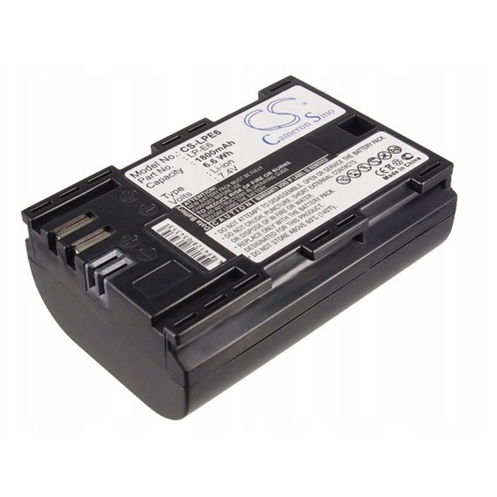 Canon LP-E6 akkumulátor, Cameron Sino, 1800mAh, 7.4V, fekete, méretek 56.70x38.30x20.90mm