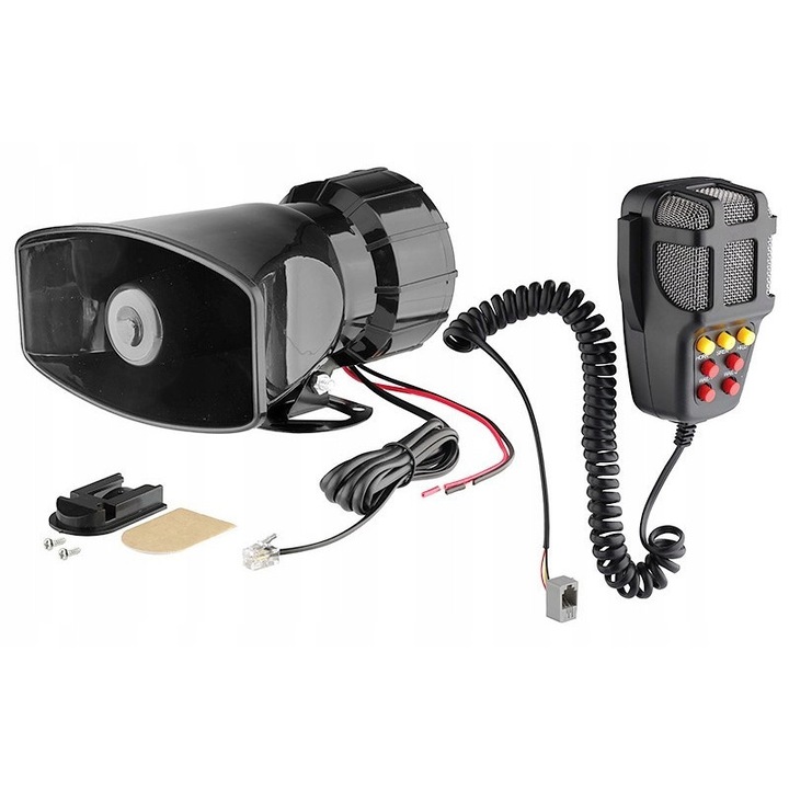 CARMOTION elektronikus sziréna megafonnal, 7 hangszín, 100W, 12V, méretek 159x171mm