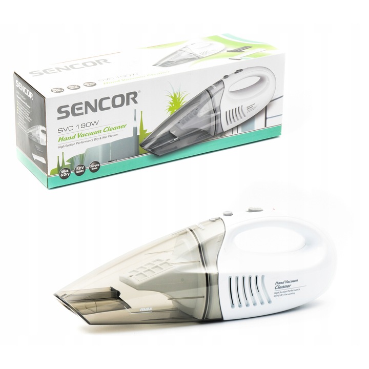 Преносима прахосмукачка за кола Sencor SVC 190W бяла 38x10x12cm 1.5kg