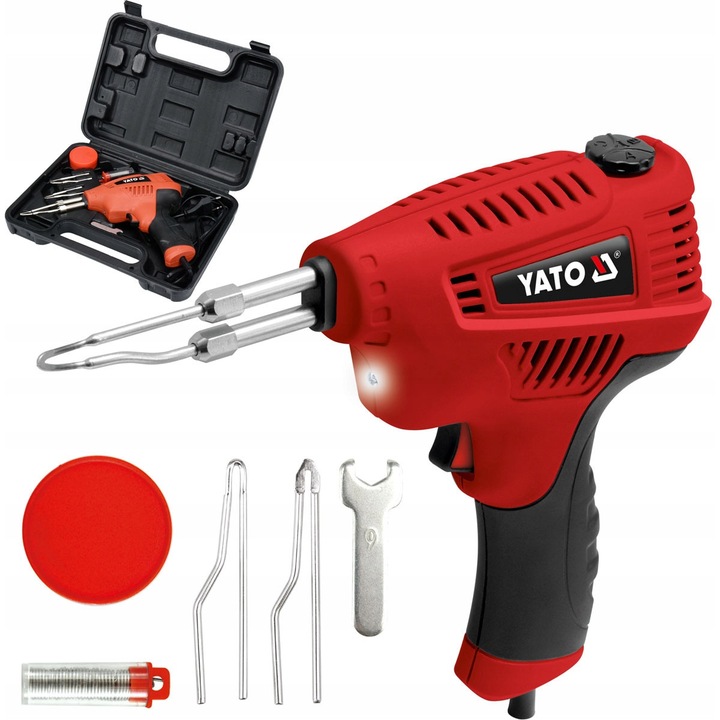 Pistol de lipit YATO 200W cu reglare a temperaturii, 3 moduri de lucru, 185x185x55mm, 0,92kg, set cu 3 varfuri