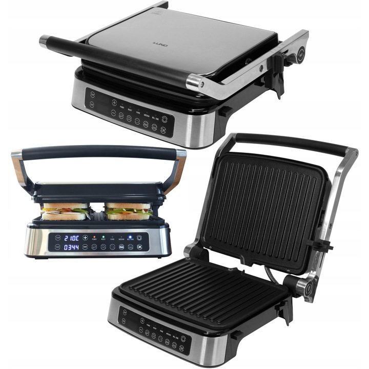 LUND L_67450 elektromos grill, 2000W, 5 sütési mód, fekete, 35,6x34,8x15,5cm