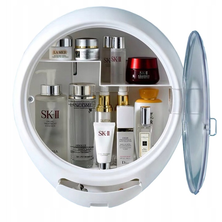 Organizator cosmetica suspendat Ecarla, 33,3x38,5x10cm, alb, cu 2 sertare si suport de perete