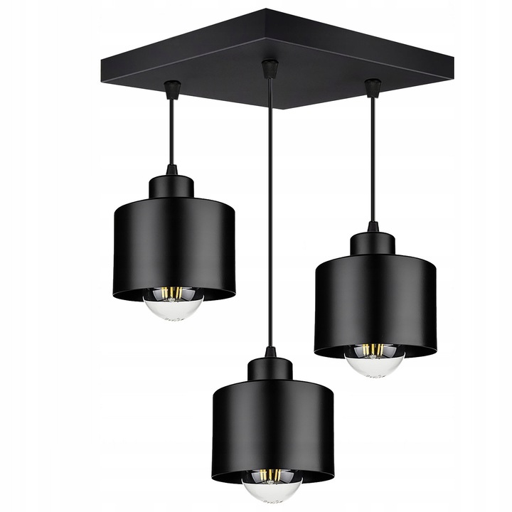 Lustra LEDtechnics neagră cu 3 abajururi, dimensiuni 30x30cm, înălțime reglabilă 25-70cm