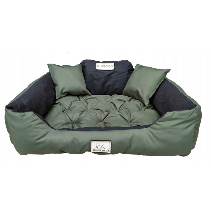 Легло за кучета и котки, KingDog, L 100x75 см, зелено, комплект с две възглавници