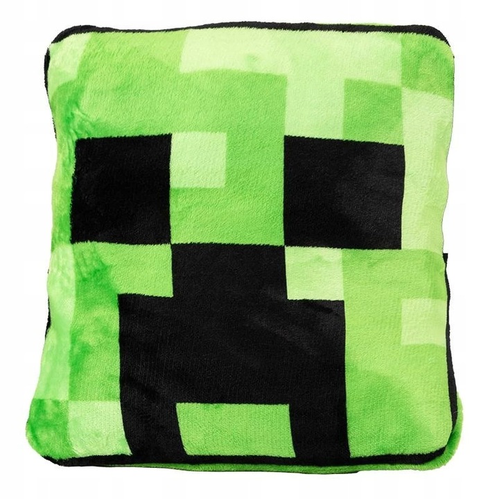 Párna és takaró 2 az 1-ben Minecraft Creeper, 150x120cm, zöld