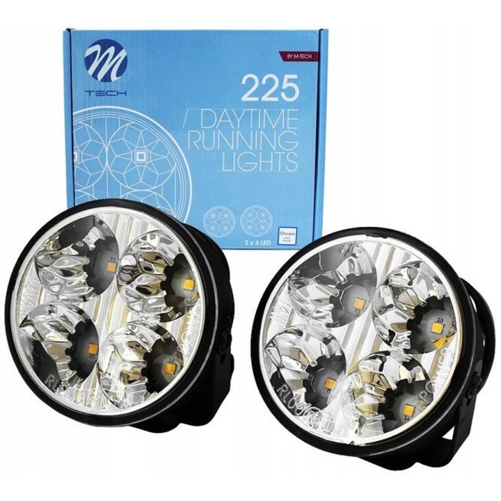 Lumini de zi LED M-Tech LDO225, cu diode OSRAM Opto Semiconductors, carcasa din aluminiu radiator, cu controller automat, rezistente la apa, alb rece 6000K, 2 buc