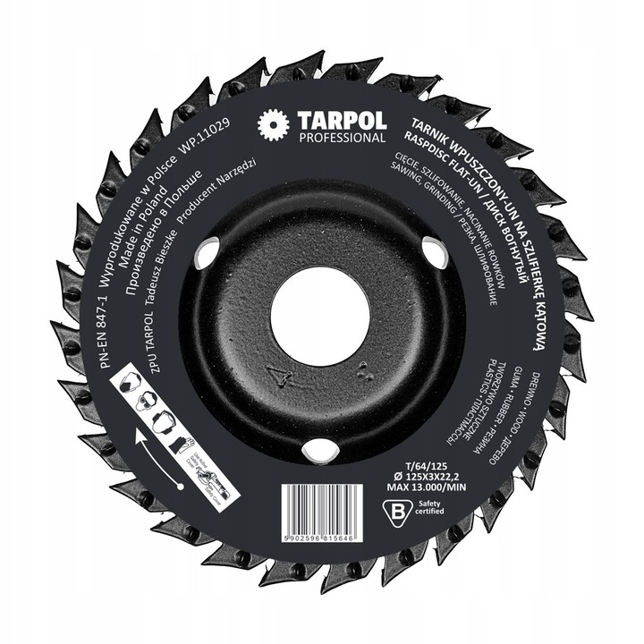 Универсален диск Tarpol 125x3x22,2mm, 13000rpm, за дърво, пластмаса, комплект