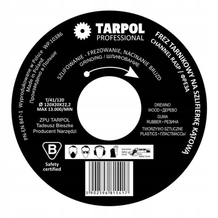 Фреза Tarpol T-41, 120x20x22,2mm, 13000rpm, за дърво и пластмасови материали, черна