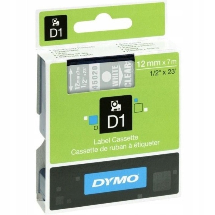 Dymo D1 45020 szalag, 12mm x 7m, fehér, 1 db-os készlet