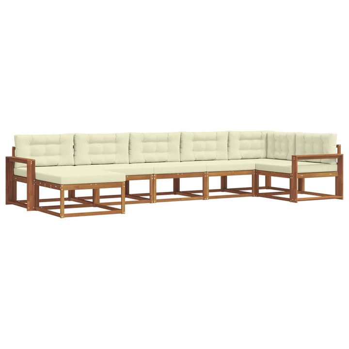 Set de canapele de exterior vidaXL, cu perna 7 pcs Natural si Crem