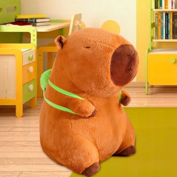 Pluszowa mascote Kapibara 80 cm cu rucsac in forma de testoasa, jucarie de plus, unisex, set