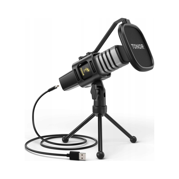Microfon USB TONOR TC30, caracteristica cardioida, anti-vibratie, 3/8 inch, pentru PC, laptop