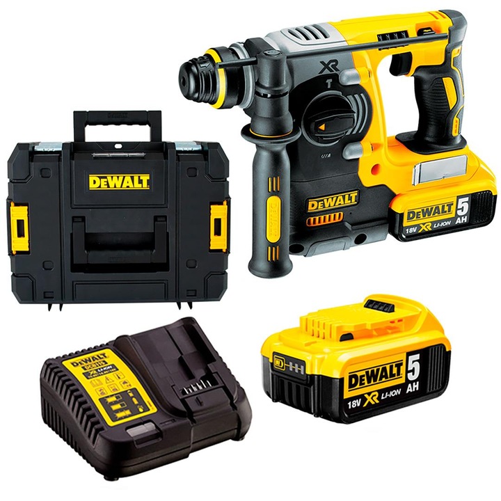 Rotopercutor fara perii DeWALT DCH273, 18V, 2x5Ah, 3 functii, LED, 2,5 kg, set cu valiza TSTAK II