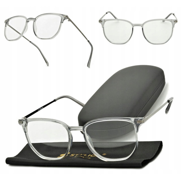 Ochelari de lectura Stylion ST322, unisex, policarbonat/otel, gri transparent, dioptrii +1.00-+3.50, UV400, etui inclus, 50x19x142mm