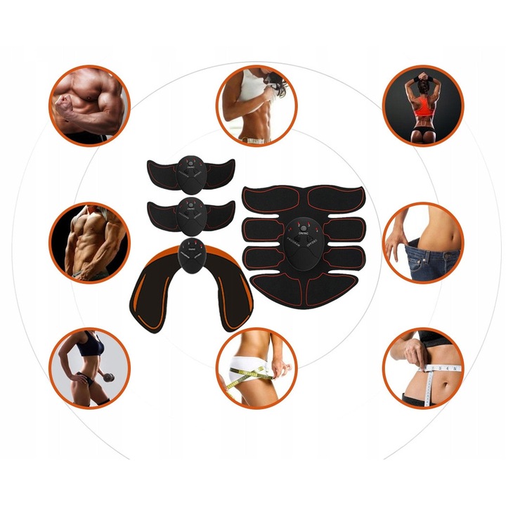 Set electrostimulator EMS, antrenament abdominal, fese, brate, picioare, 4 piese, negru