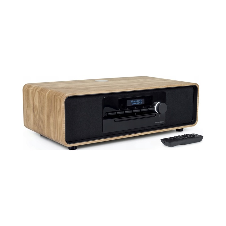 Mini sistem audio THOMSON COSY MIC300IDABBT, Bluetooth 5.0, tuner DAB+ si CD, incarcare wireless 10W, stejar deschis, 60W