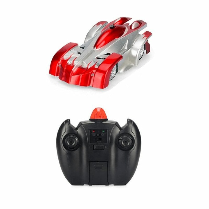 Masinuta teleghidata Tradesor Wall Climber, rosie, 15.5x4x8cm, set cu telecomanda si cablu USB