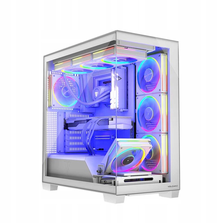 Modecom Volcano Stellar ARGB 8F gamer ház, fehér, 8 ventilátor, edzett üveg