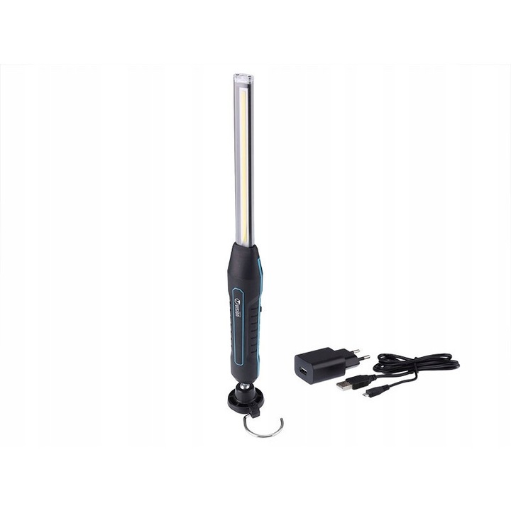 Lampa de lucru LED 800 LM, 10W, cu acumulator, negru/albastru, set cu incarcator AC 230V