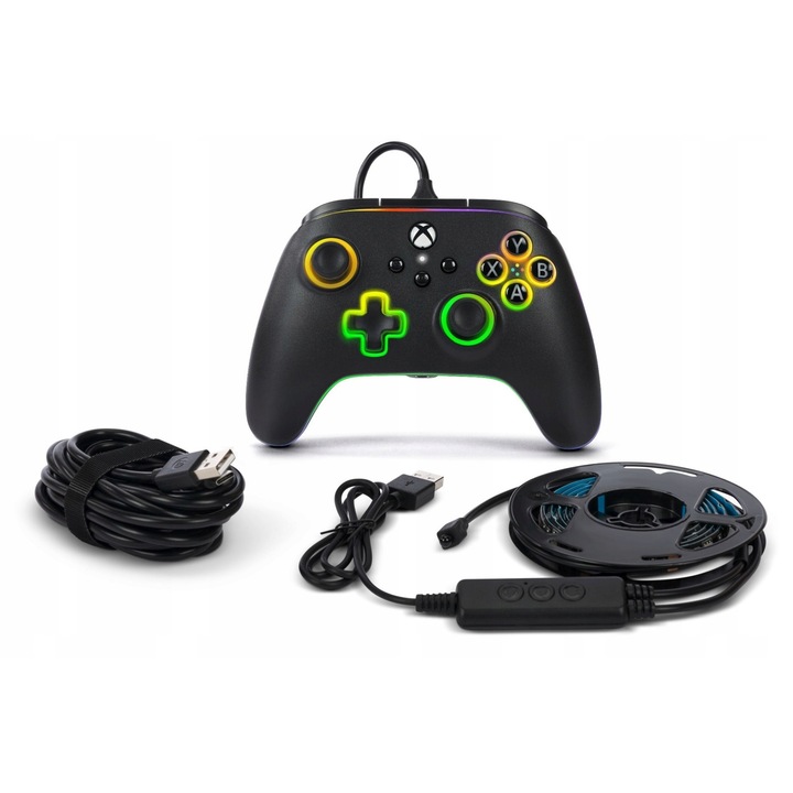 Controler Xbox Series X|S PowerA Advantage cu iluminare RGB, cablu USB-C 3m, negru
