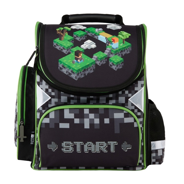 Ghiozdan scolar Paso Minecraft, 1 compartiment, elemente reflectorizante, 41x27x15cm